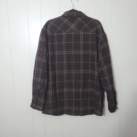 Levi Strauss &Co Mens Flannel Shirt Jacket Brown Plaid Quilt Lining Size M